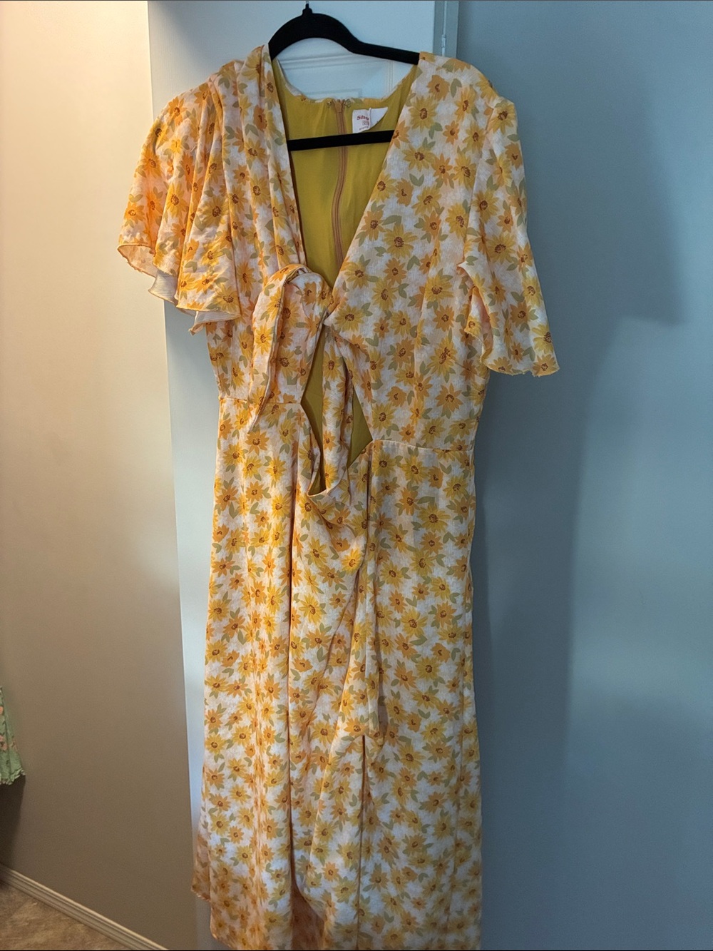 Showpo Yellow Floral Midi Dress with Tie-Front